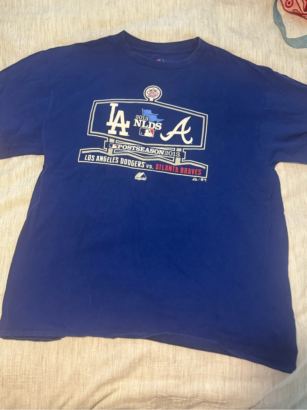 Majestic Royal Blue LA Dodgers vs Atlanta Braves 2013 NLDS Graphic Tee